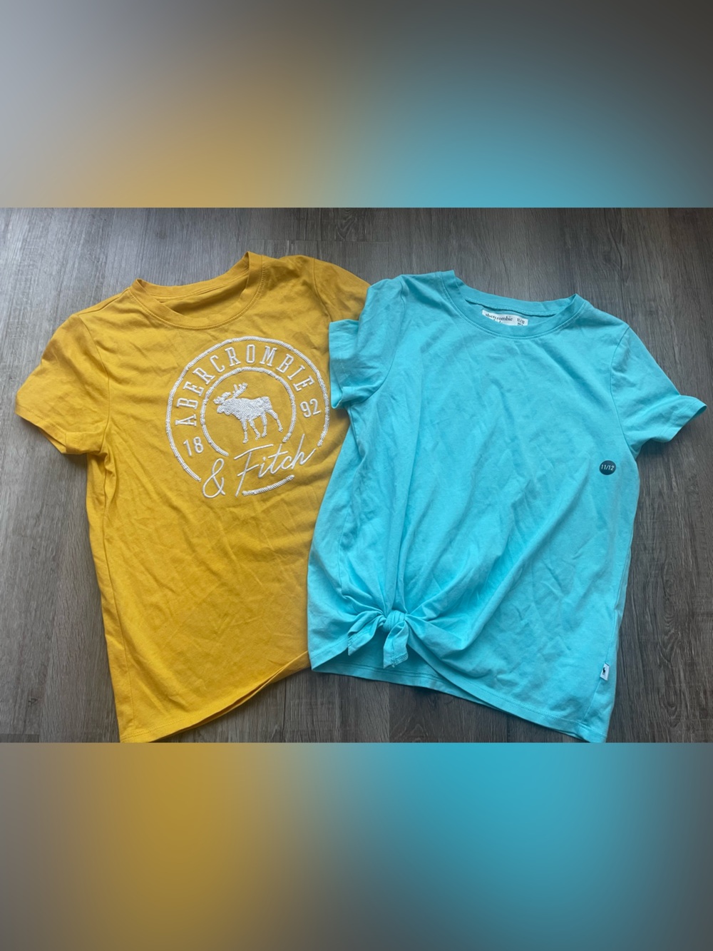 Abercrombie & Fitch Yellow Graphic Tee and Turquoise Knot-Front Top